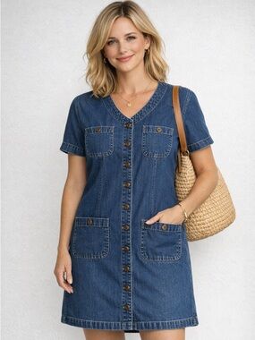 Erica & Co Vintage Blue Denim Button-Front Shift Dress